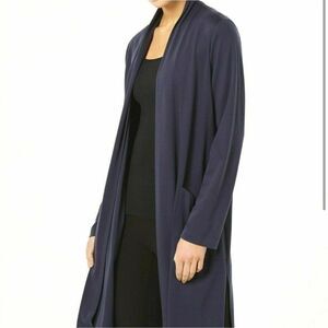 Eileen fisher fluid tencil knit blue long cardigan Sz M